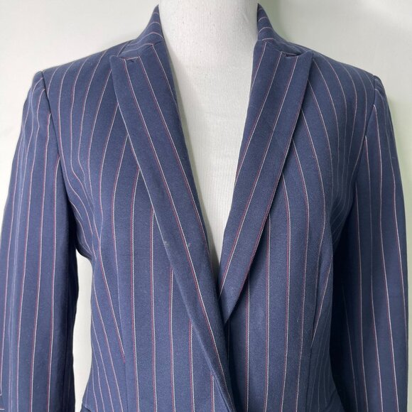 Rag & Bone Women's Blue Striped One Button Cotton Wool Blazer Size 4 - Picture 2 of 13